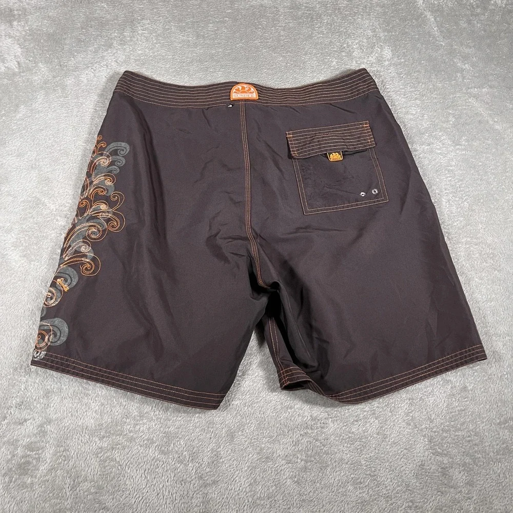 Sundek Board Shorts‎ Mens 36 Brown Orange Swim Trunks Drawstring Back Pocket